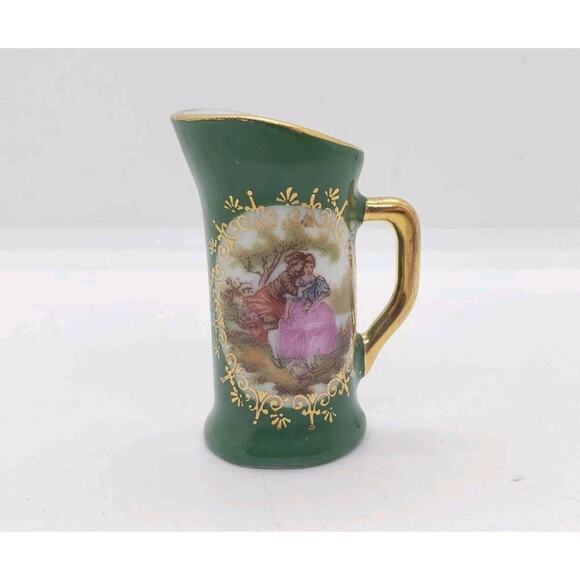 Vintage Limoges Miniature Pitcher Porcelain with 24k Gold Trim Courting Couple - Picture 1 of 10